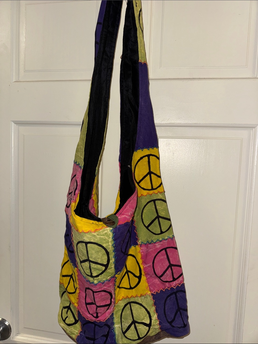 Boho Peace Sign Patchwork Shoulder Bag - Multicolor